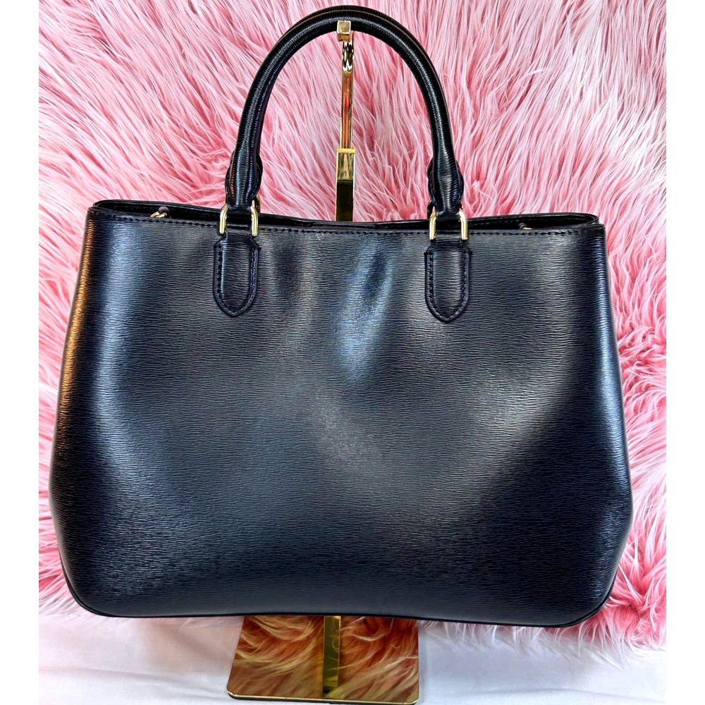 Lauren Ralph Lauren Saffiano Newbury Sabine Satchel Black Leather Gold Hardware - Picture 2 of 12